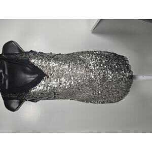 Monique Leshman Silver Sequin Party Dress with V-Neck